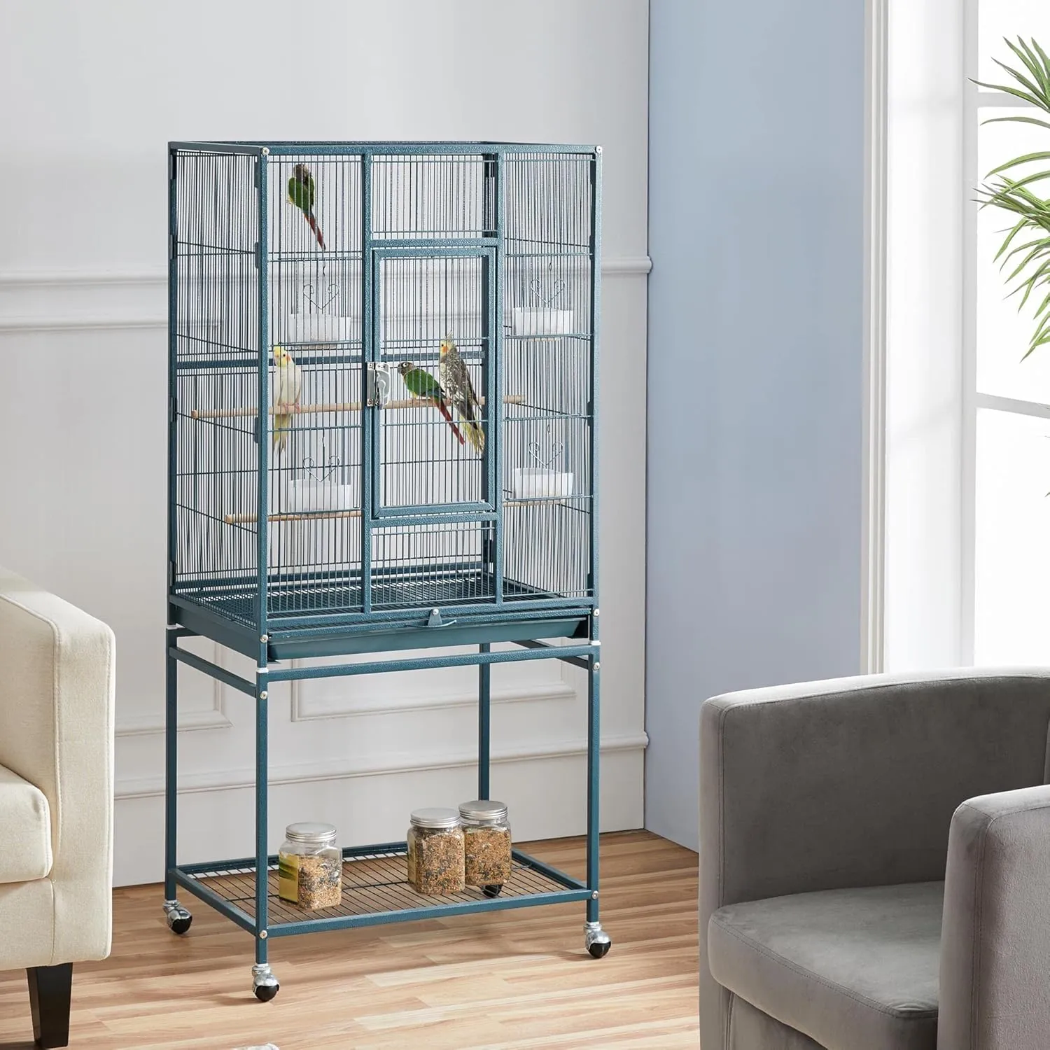 Yaheetech 54inch Metal Large Parrot Parakeet Flight Bird Cage w/Rolling Stand for Small Parrots Cockatiel Sun Parakeet Green Cheek Conure Lovebird Budgie Finch Canary